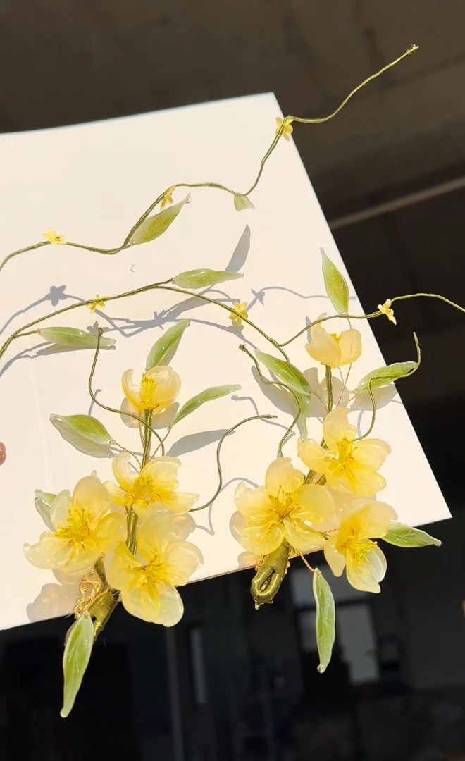 原创（熙春）迎春花发饰琉璃簪花仙气重工汉服配饰古风配饰