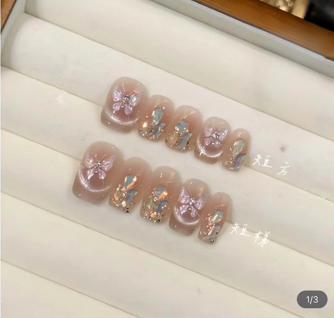 【蝴蝶谷】秋冬气质轻奢设计显白渐变七彩法式纯手工美甲穿戴甲