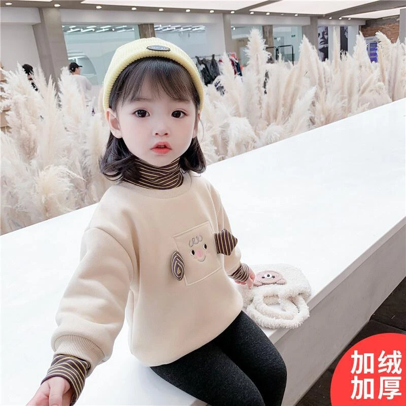 女宝宝加绒卫衣秋冬洋气2023新款韩版加厚保暖上衣男女宝宝冬装潮