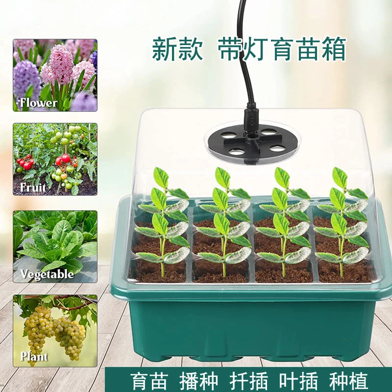 艺术秀育苗种子保温箱透气黑色带灯播种盒12孔穴盘扦插盆加厚透明