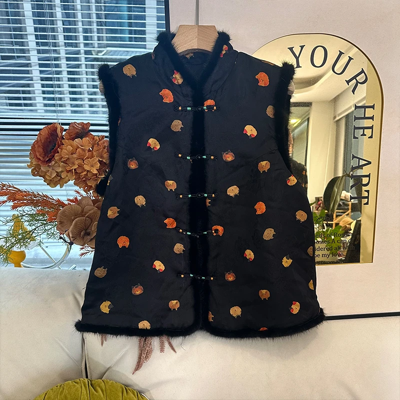 124MJ3371高级感国风新中式夹棉马甲女秋冬外穿加厚背心外穿坎肩