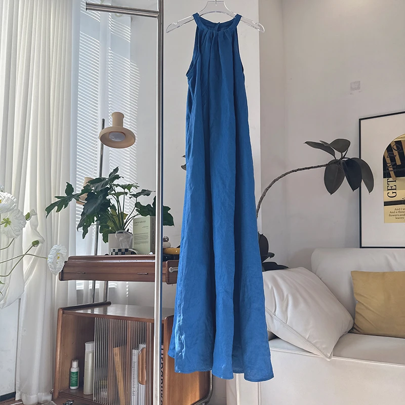 63YQ1082设计感简约气质挂脖慵懒风吊带长裙高级感海边度假连衣裙