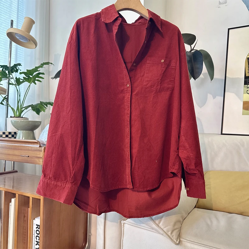93CS1240新款秋季休闲衬衫外套女宽松大码中长款衬衣开衫春秋上衣