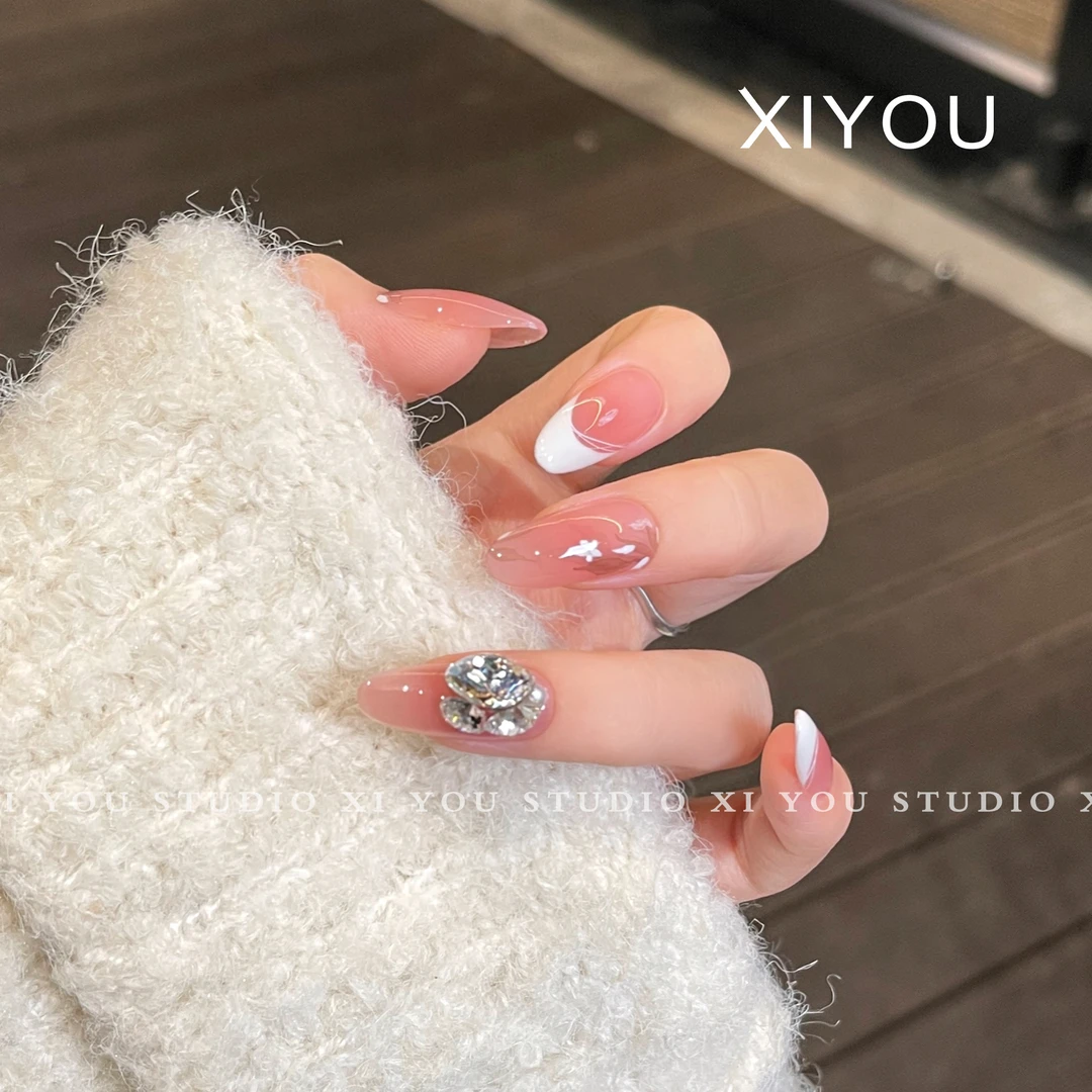 【烟雨江南】纯手工穿戴甲手绘水彩泼墨法式美甲贴片