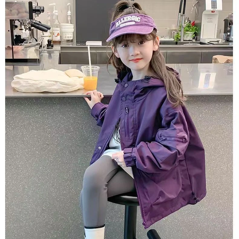 上衣外套风衣女童女孩洋气连帽韩版儿童潮流时尚风衣女童洋气连帽