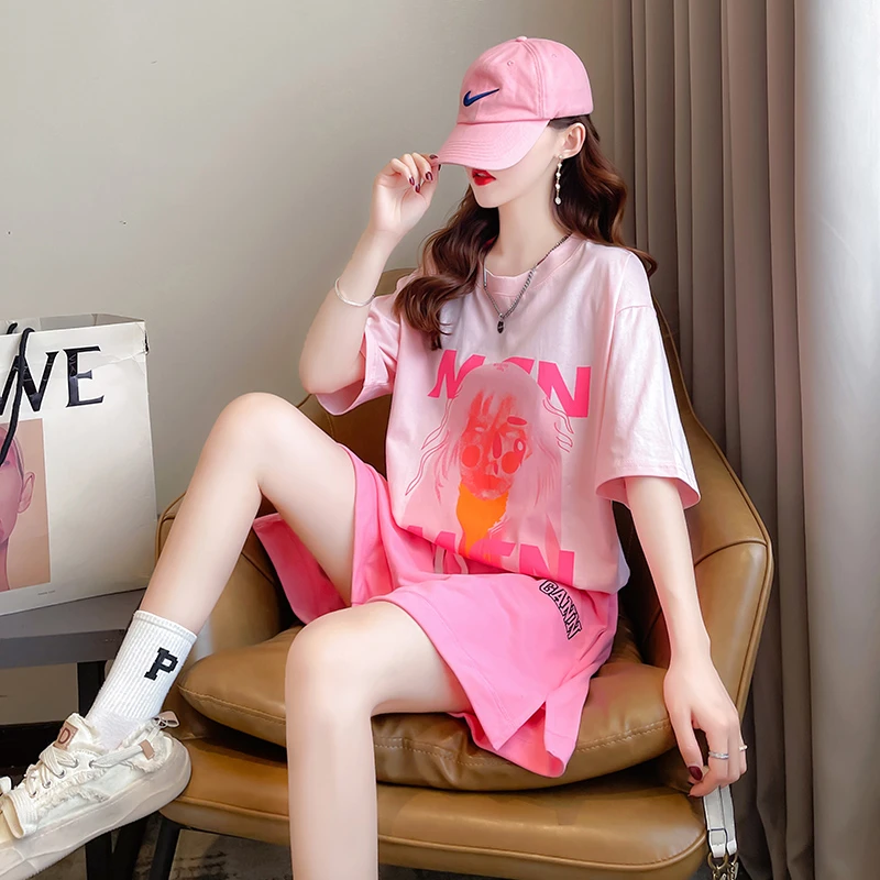 休闲运动宽松套装夏装女小个子穿搭网红洋气炸街短袖短裤两件套