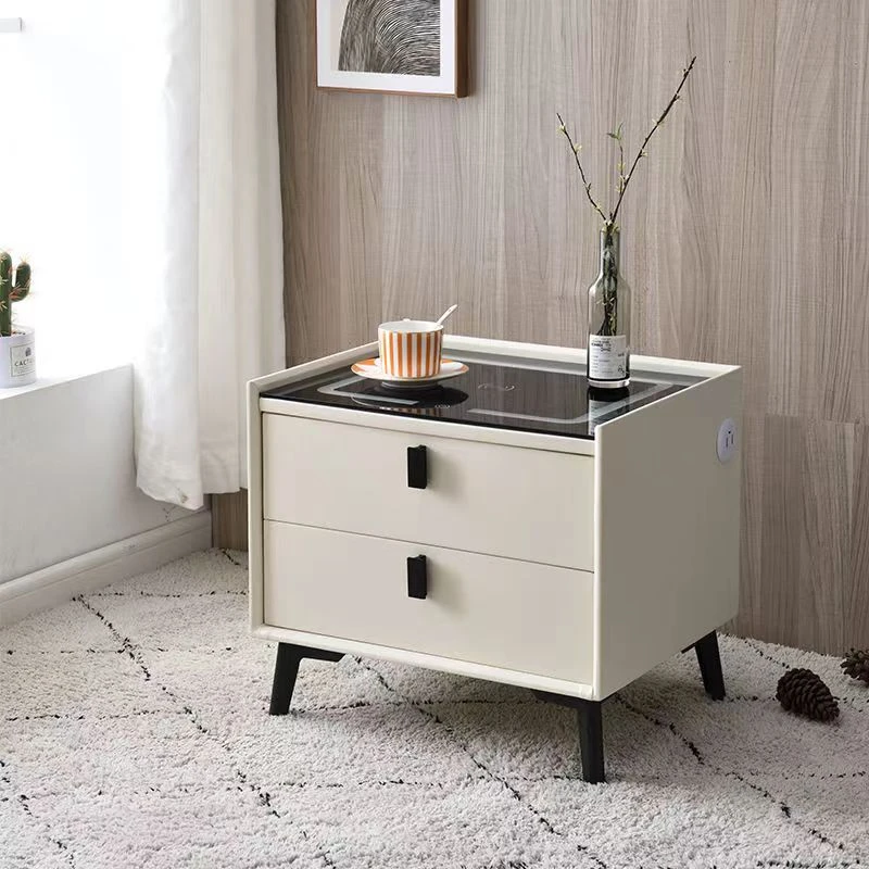 网红轻奢多功能智能家用床头柜皮质音响无线充电指纹锁床头柜