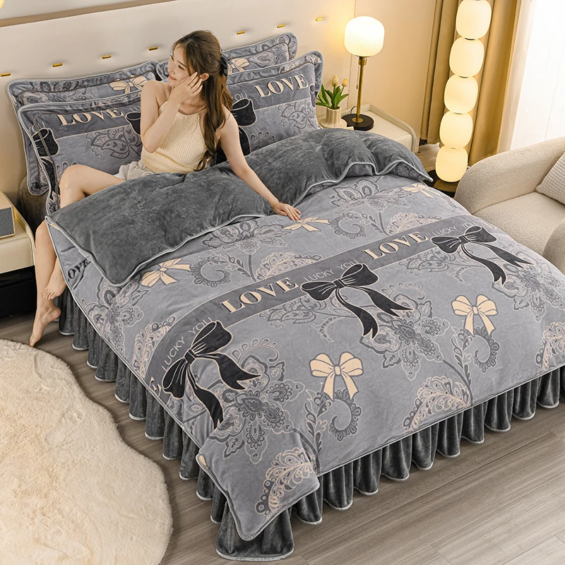 高克重8-9斤牛奶绒四件套加厚保暖双面绒床单被套加绒床上用品套