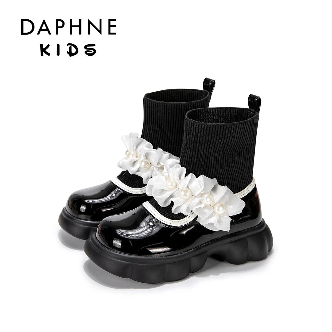 达芙妮Daphne儿童2024年秋季马丁靴女童皮鞋宝宝高筒皮靴单靴