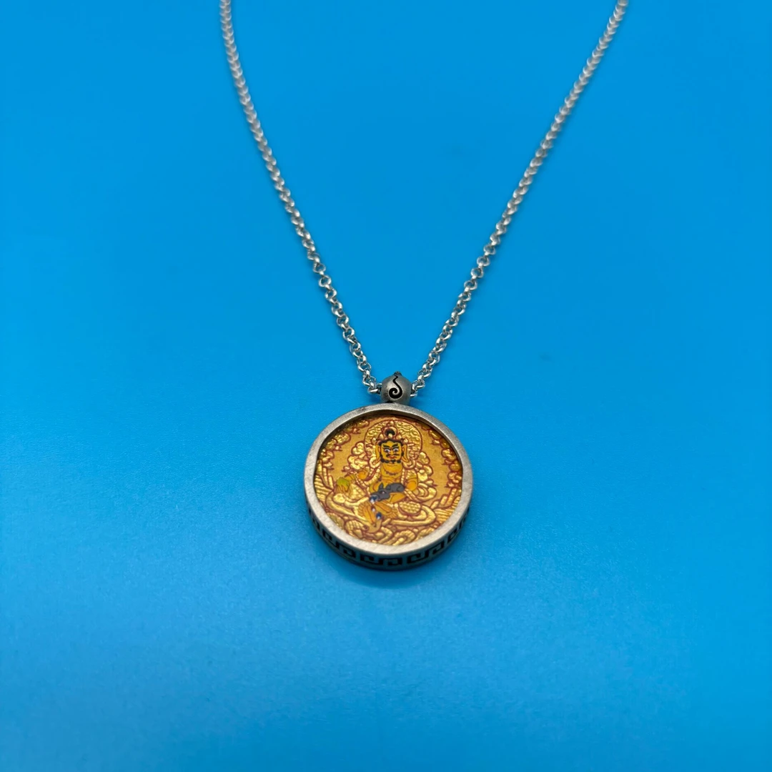 云银雪山 坠链均925银 【画芯黄财神】S925银唐卡项链 GT14