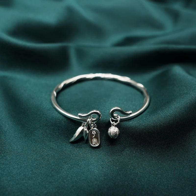 足银手镯 云银雪山  YHA0010078【叶落平安手镯】999足银时尚21±1g