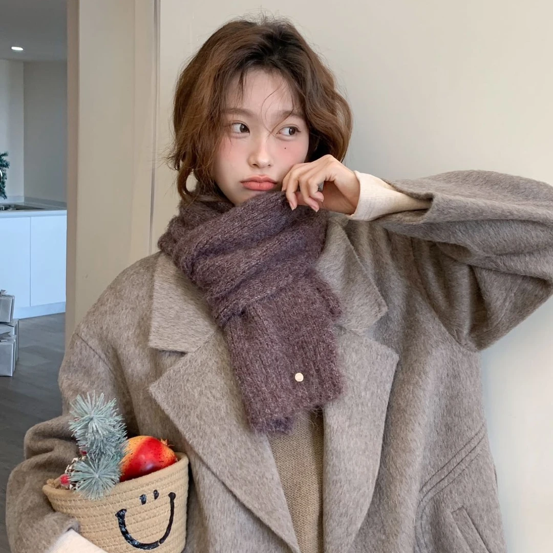 金口针织围巾高品质柔软围脖显白保暖百搭小围巾加厚纯色简约