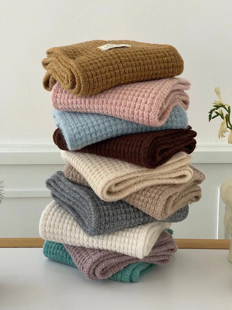 韩代款！鸡蛋家针织围巾柔软围脖手织围巾百搭保暖加厚秋冬季简约