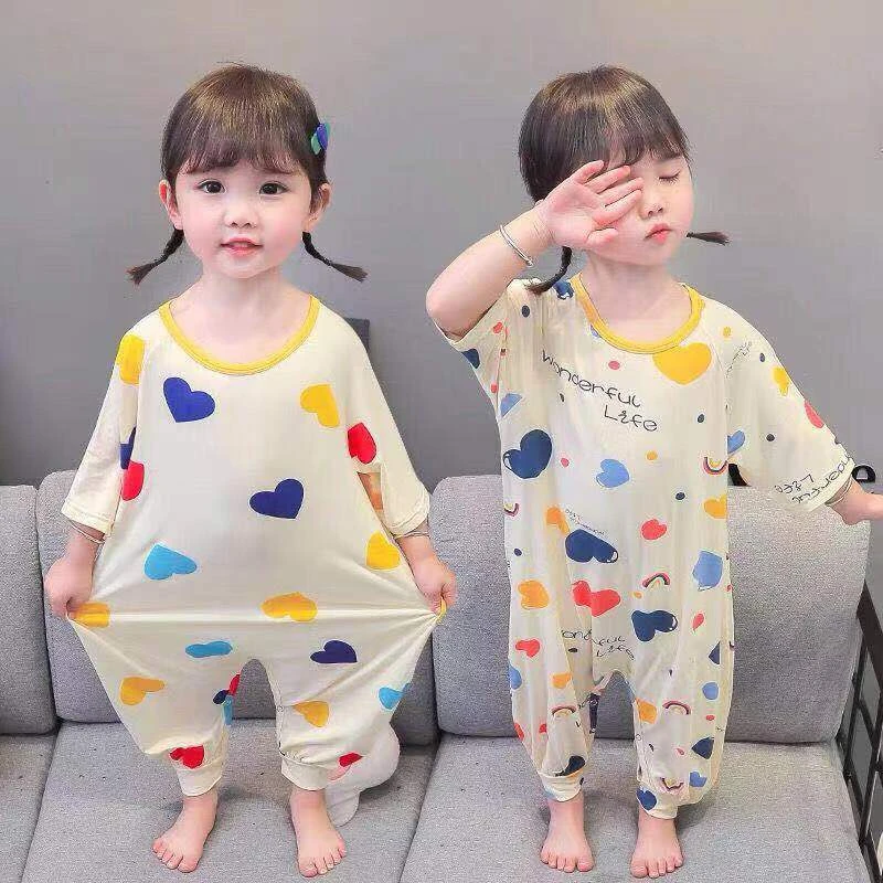女童连体睡衣夏季薄款7分袖莫代尔可爱空调服防踢婴儿宝宝家居服