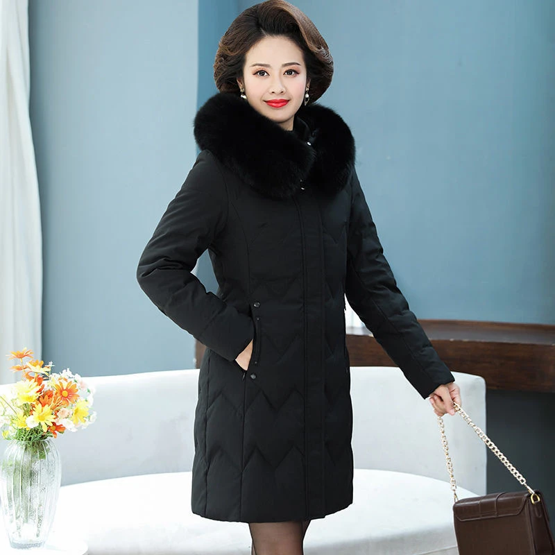 热销羽绒服女2023新款时尚中年妈妈装中长款加大修身显瘦冬季加厚