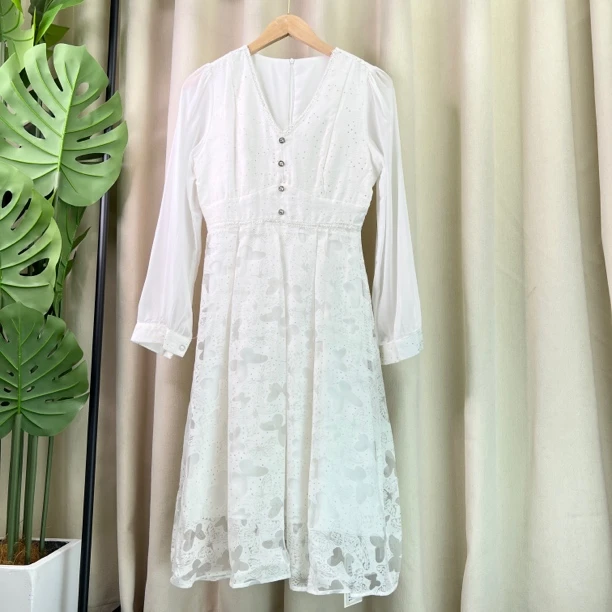 5117品牌撤柜女装白色蕾丝法式提花显瘦气质连衣裙