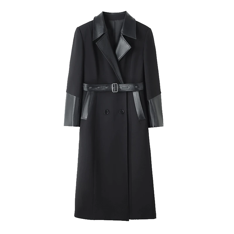 琪琪微胖定制~【潇洒出街】秋冬新款时尚酷飒气质中长款风衣外套