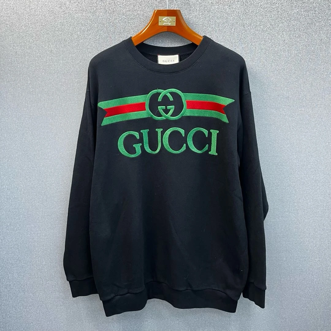 GUCCI古驰【99新】超大标识造型卫衣 女款 黑色 XXL码印花百搭潮流