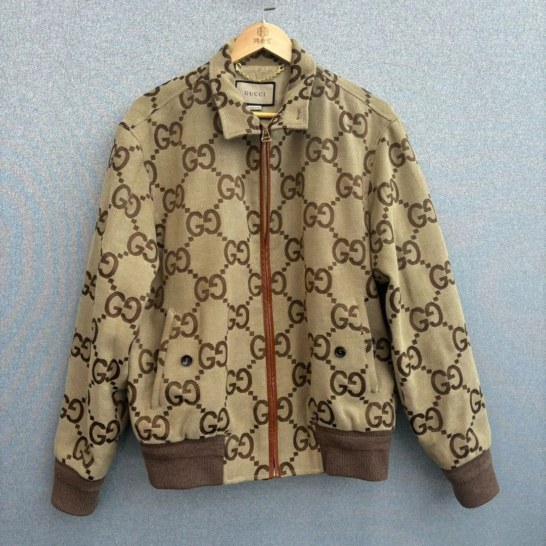 46码GUCCI古驰 Logo满印帆布长袖夹克 男款 棕色19200/57576