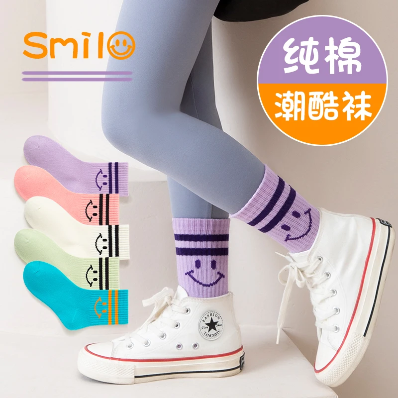 女童袜子中筒无骨棉袜春秋宝宝运动袜夏季韩版潮INS个性女孩袜子