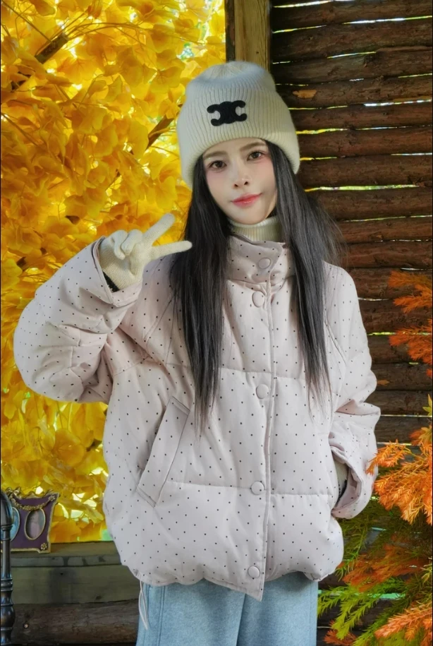 宿慕小雨自产女款波点羽绒服11-24冬款2024新款休闲羽绒服A16067