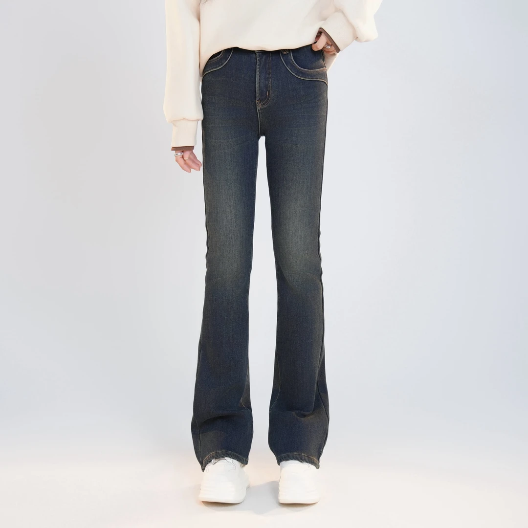 宿慕SUMU 女款加绒喇叭牛仔裤 11-22冬季2024时尚百搭长裤C99048