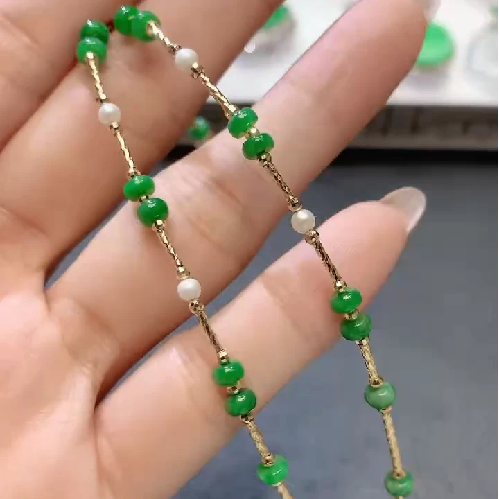 【云中意】- 18K金 翡翠绿珠手链 - 多样性发货一件