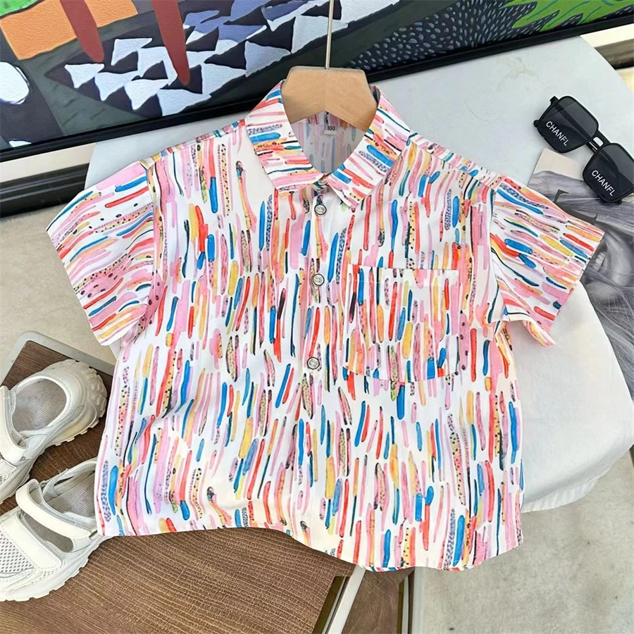 《时光流逝》酷帅儿童夏款短袖时尚百搭韩版花衬衫