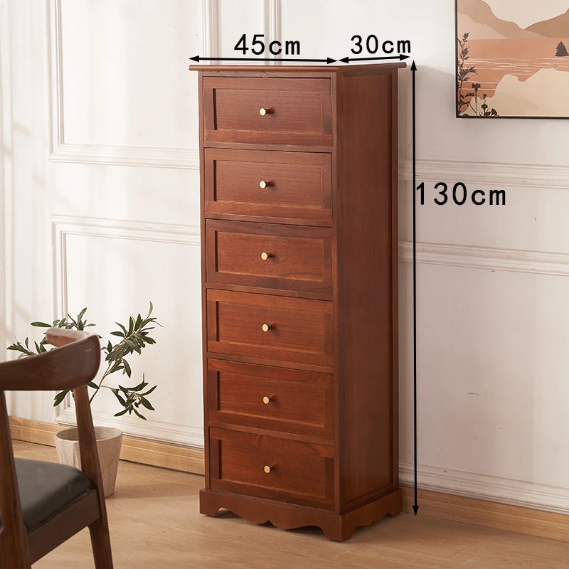 45*30*130cm实木六斗柜中古风带锁客厅收纳柜电视柜边柜
