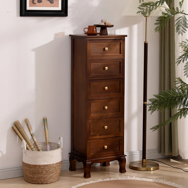 37*30*111cm胡桃色6抽斗柜收纳柜抽屉式家用简约储物柜客厅美式