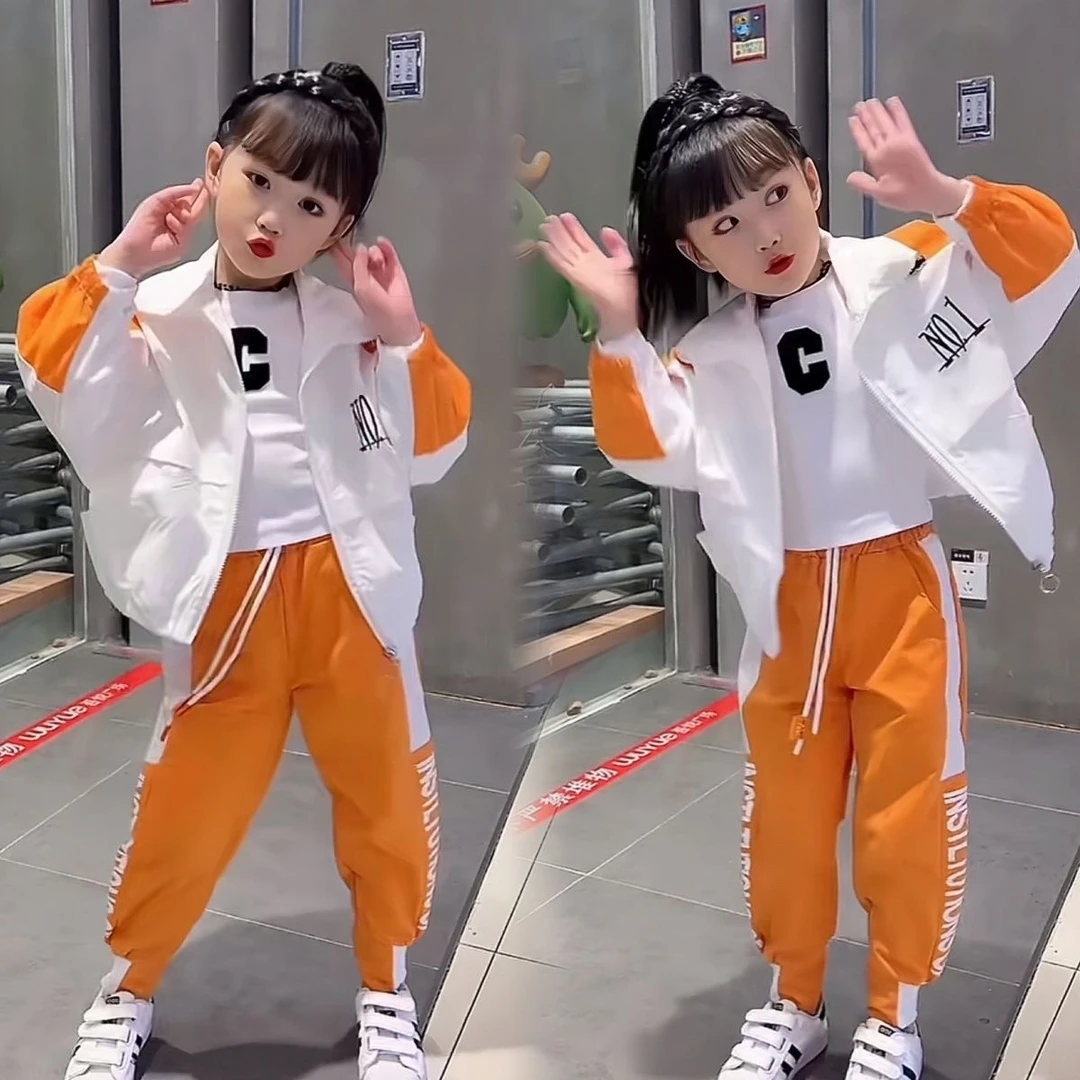 女童套装春装2025新款网红拼接时髦中大儿童运动两件套潮春秋时髦