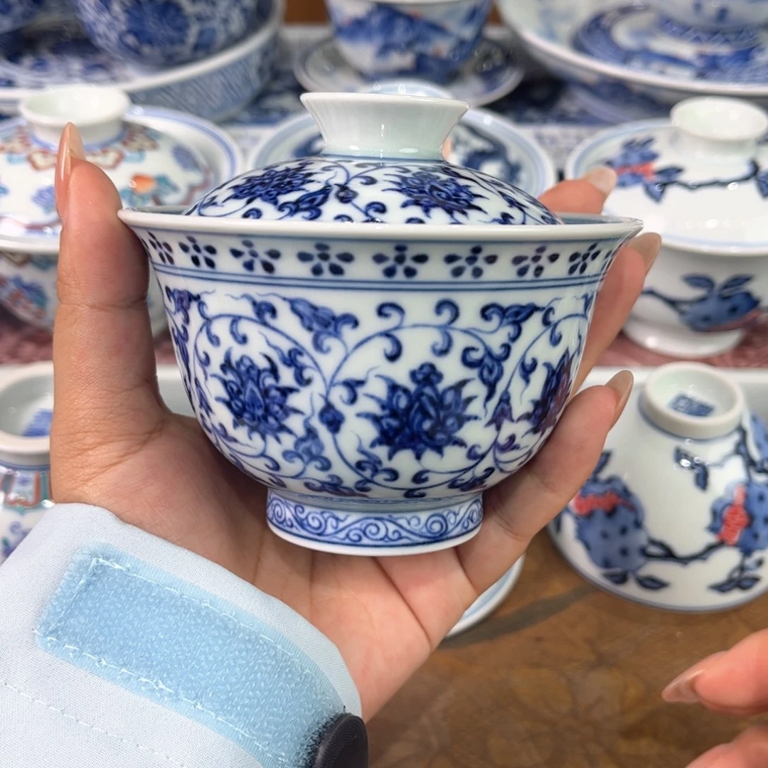 瓷片,永乐缠枝莲盖碗微瑕