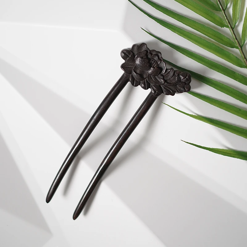 Zang又一雪 有荷木钗 黑檀木发钗古典u型盘头挽绾国风古风复古