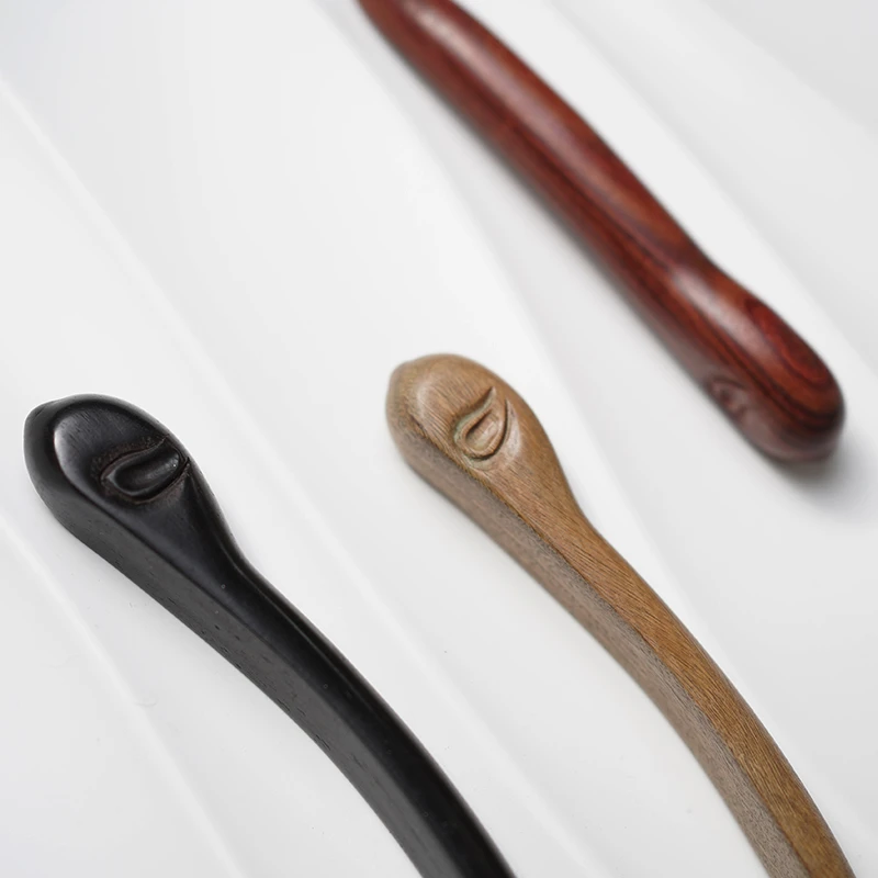 Zang又一雪 木汪汪翘双尖木雕簪 原创盘发反扣式长中式黑绿檀木簪