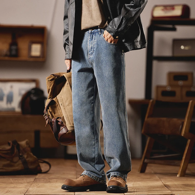 牛仔裤男士2024秋季新款宽松直筒潮牌美式复古水洗休闲长裤子6102