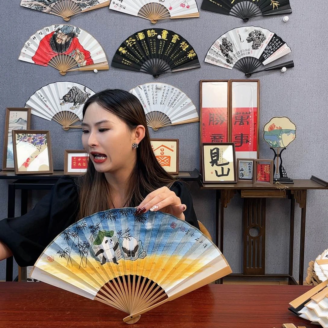 书法8寸玉竹-纯手绘-文玩扇骨（默认粘好）