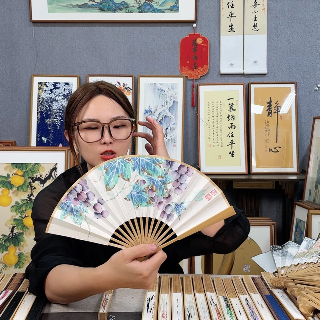 书法6寸玉竹-纯手绘-文玩扇骨（默认粘好）