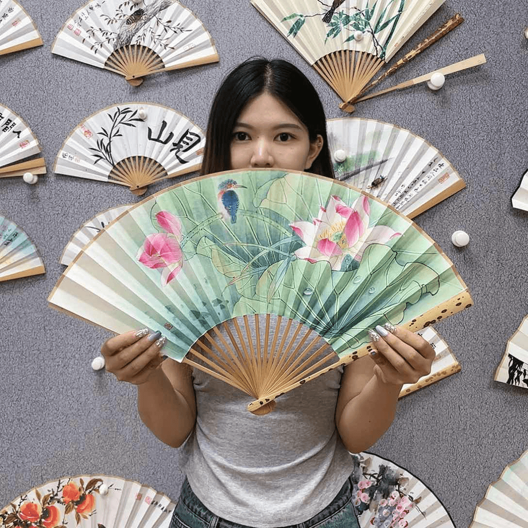 书法95寸梅妃-纯手绘-文玩扇骨（默认粘好）