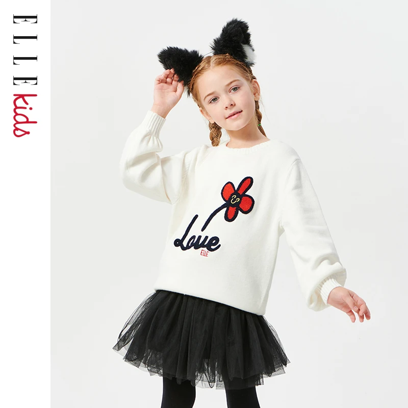 ELLE KIDS冬季女童保暖毛衣中大儿童加厚针织衫ESD408095