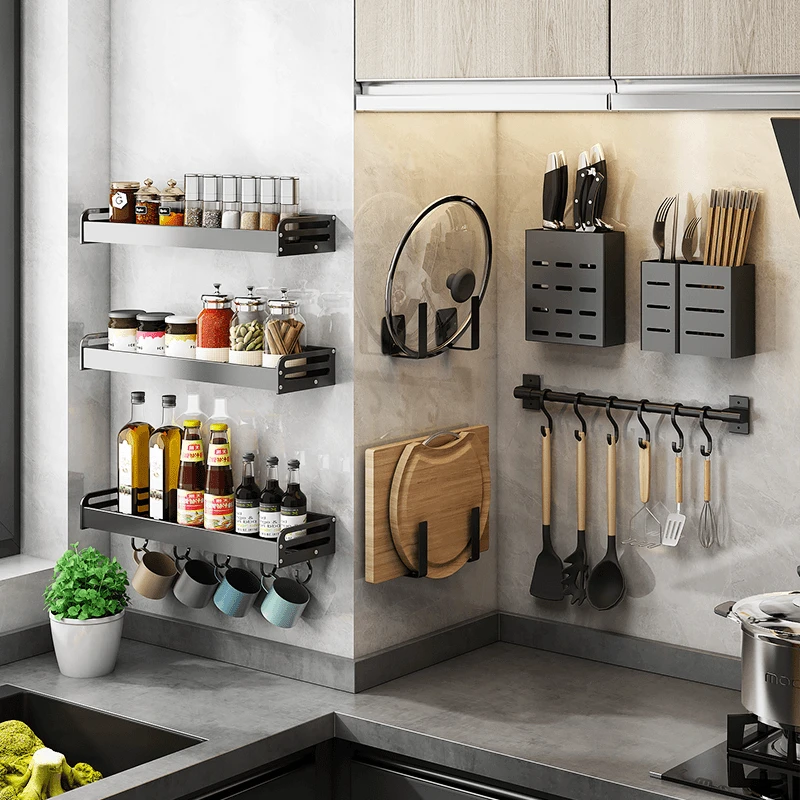 厨房置物架免打孔壁挂式家用调味料用品大全刀架挂架多功能收纳架
