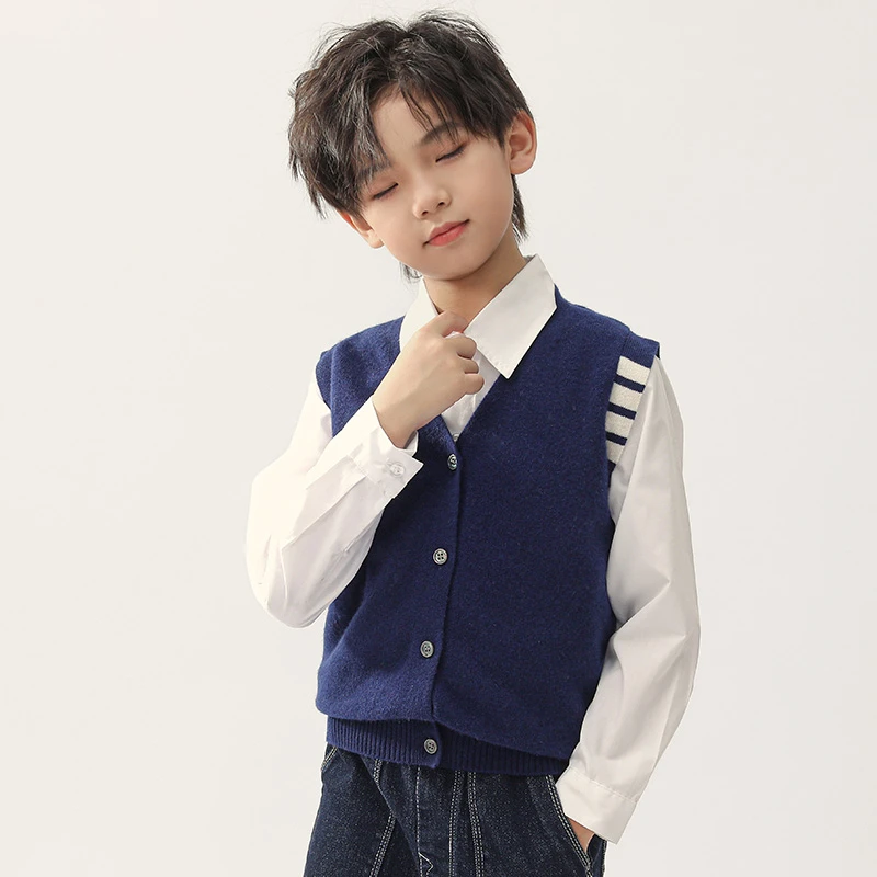 12春秋儿童马甲背心100%羊毛针织开衫洋气男童坎肩女童韩版亲子装
