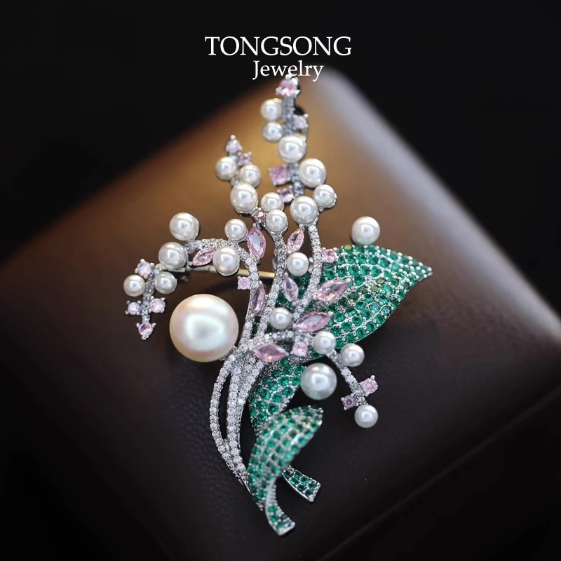 铜合金胸针 铜合金胸针  仿珍珠铃兰花胸针大衣西装配饰胸花