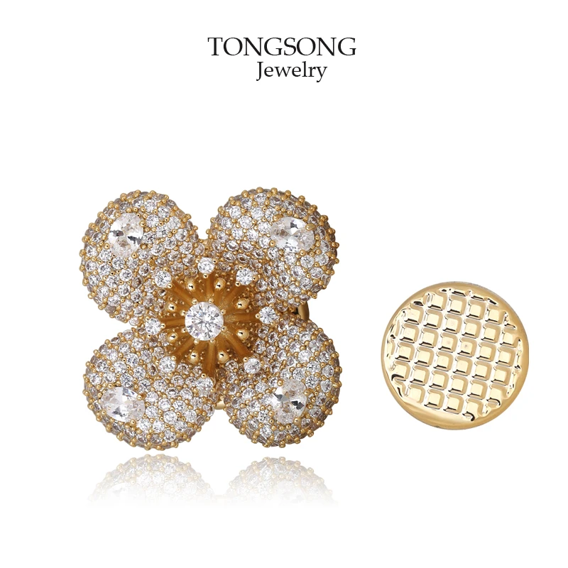 铜合金胸针 磁吸扣金色四叶草花朵胸针防走光女衬衫西装配饰