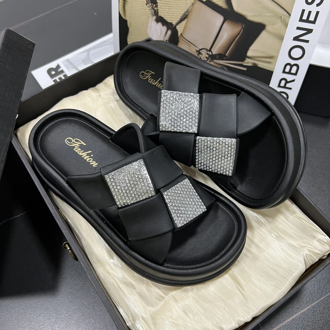 2025新款夏季厚底拖鞋女夏ins潮甜美时尚交叉格子凉拖鞋