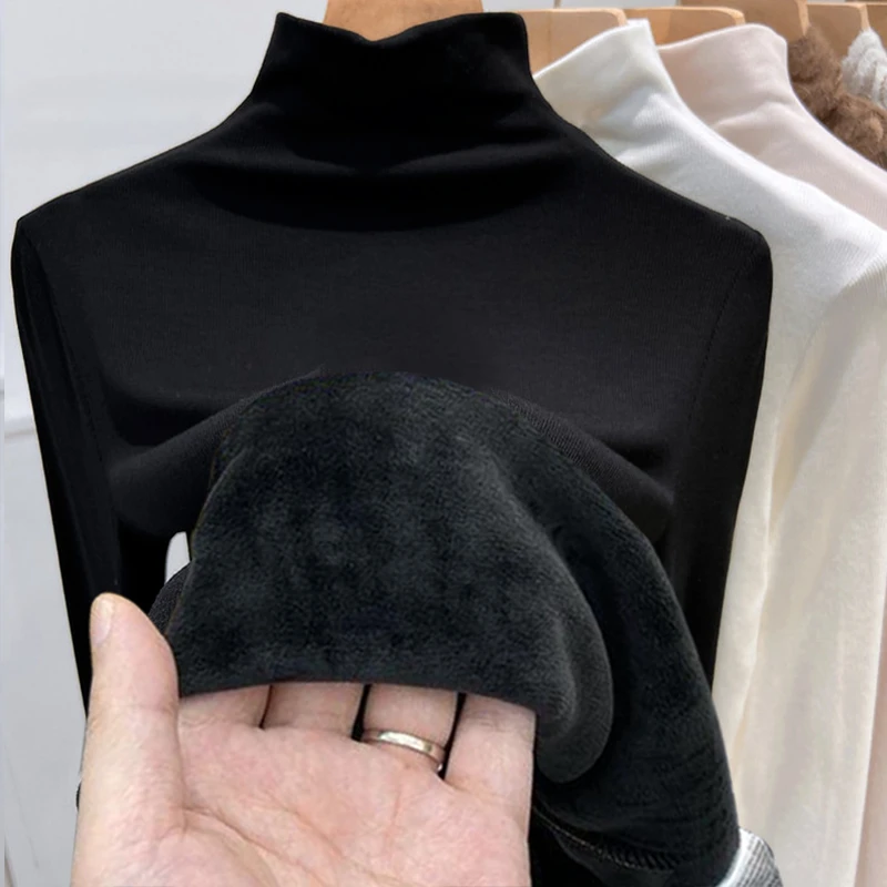 秋冬T恤保暖加绒加厚半高领打底女2024新款外穿韩版百搭