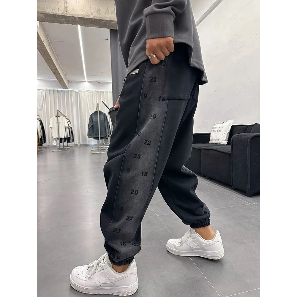 潮牌水洗休闲裤男个性渐变色字母印花长裤子青年秋季新款运动裤子