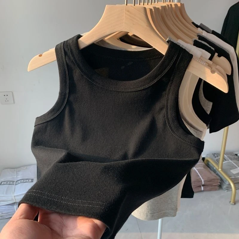 冰丝黑色背心女内搭夏天2023新款运动无袖T恤外穿打底短款上衣潮