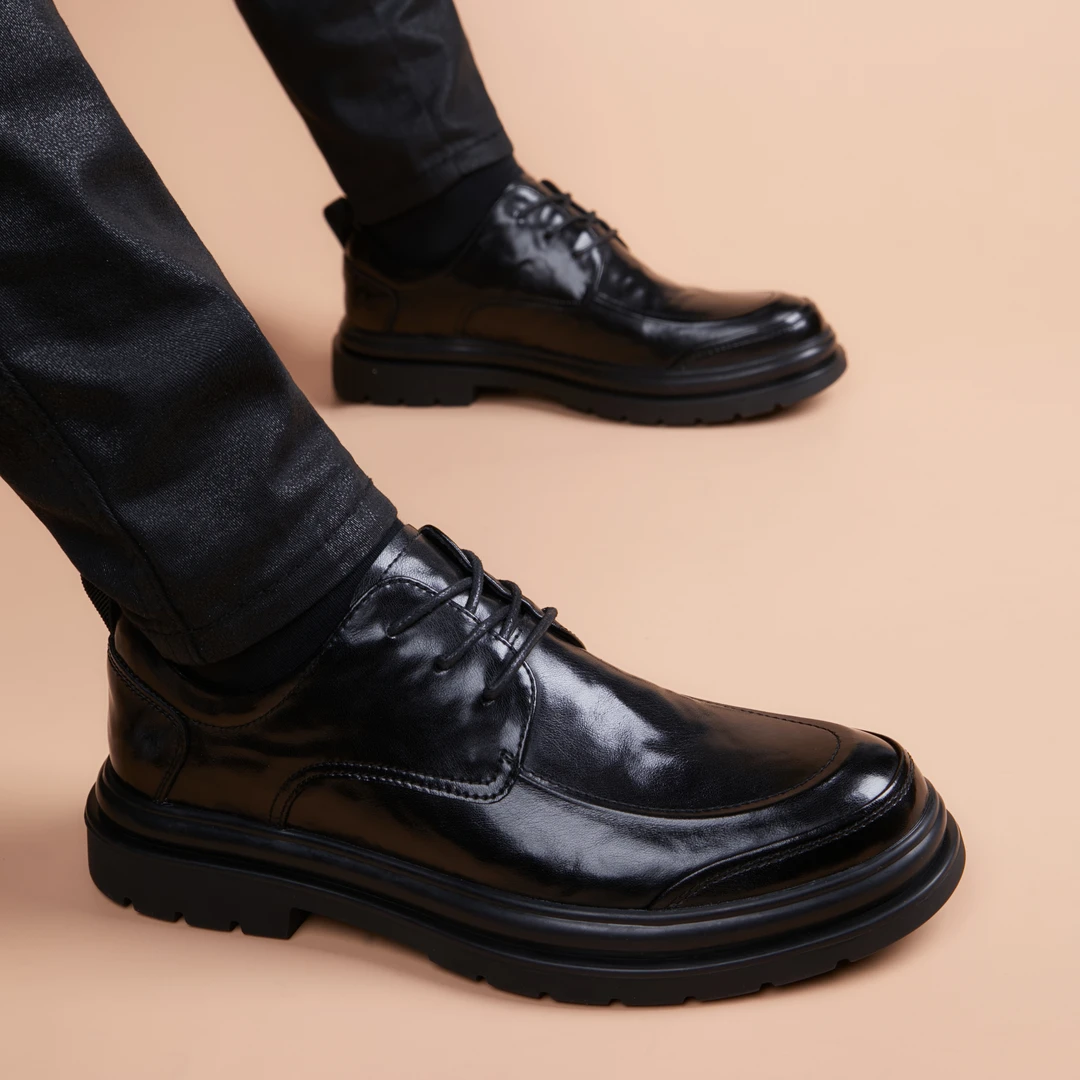 男士厚底英伦风百搭休闲纯色休闲皮鞋商务风透气潮流时尚韩版系带