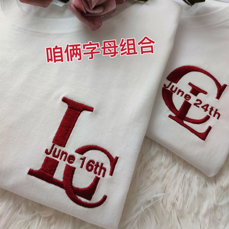 字母组合情侣装t恤衫刺绣diy短袖纯棉新款绣花衣服定制体恤上衣潮