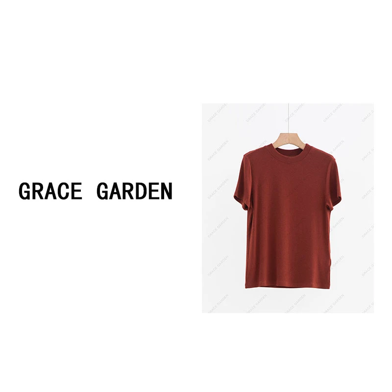 GRACE GARDEN 【405番茄T！】半高圆领修身显瘦短袖T恤NT4D2844
